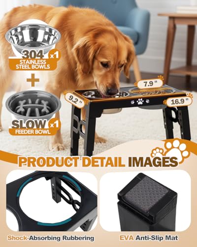 Elevated Dog Bowls for Medium Large Size Dogs (for Medium Large Dogs 1 Basic&1Slow Bowl / Black)