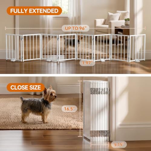 Small Dog Gate Indoor (White / Up to 96" W, 16.5" H)