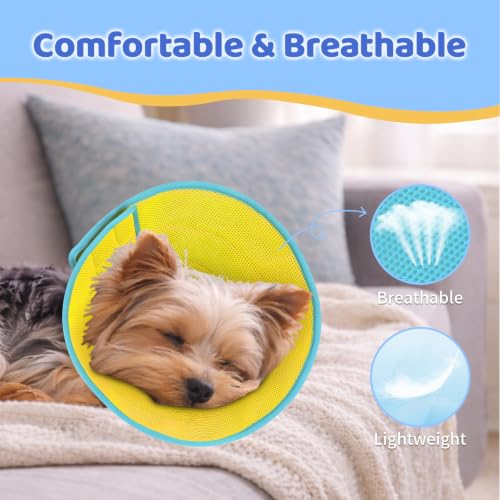 Soft Dog Cone Collar to Stop Licking After Surgery (Yellow Blue / M)