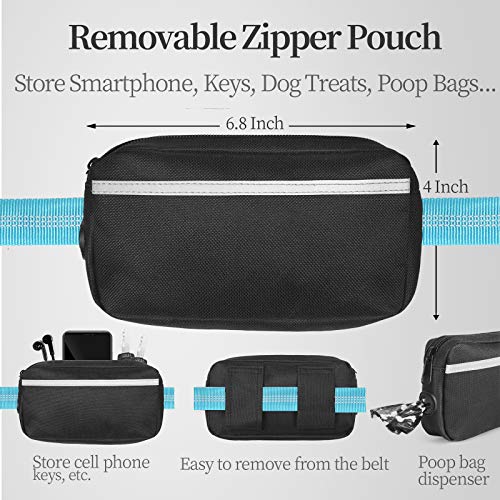 Hands Free Dog Leash with Zipper Pouch (Blue / Large)