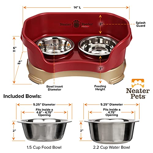 Neater Feeder Deluxe Mess Proof Dog Bowls Elevated for Small Dogs Under 19 lbs (Small with Standard Bowl / Cranberry)