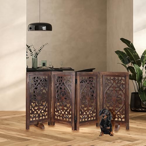 Freestanding Wood Pet Gate (Burnt / 56"x28" Lily 4 Panels)