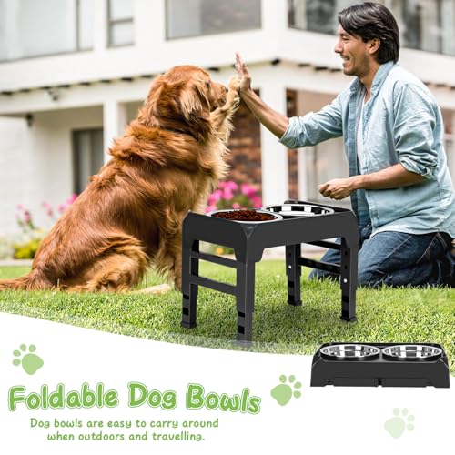 Elevated Bowls with Adjustable Heights (Black / Medium dogs)