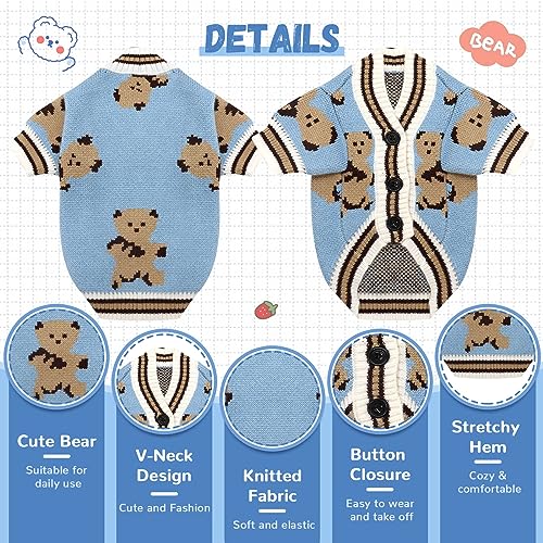 Small Dog Sweaters Cute Bear Dog Cardigans Clothes for Small Medium Dogs Boy Girl Puppy Cat Knitting Cardigan Outfits Dogs Autumn Coats Warm Pet Doggy Clothes Soft Knitwear Apparel (Blue / Medium)