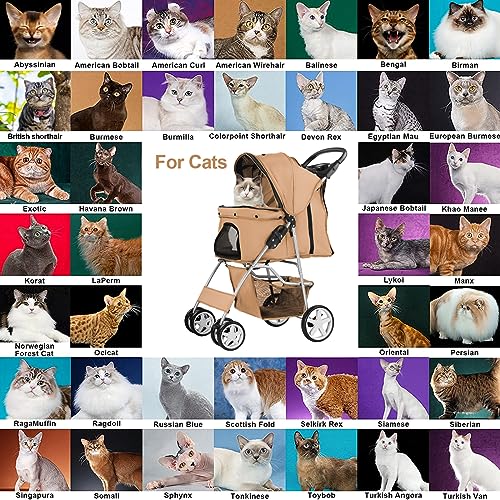 4 Wheel Pet Stroller for Small Dogs and Cats (Beige)