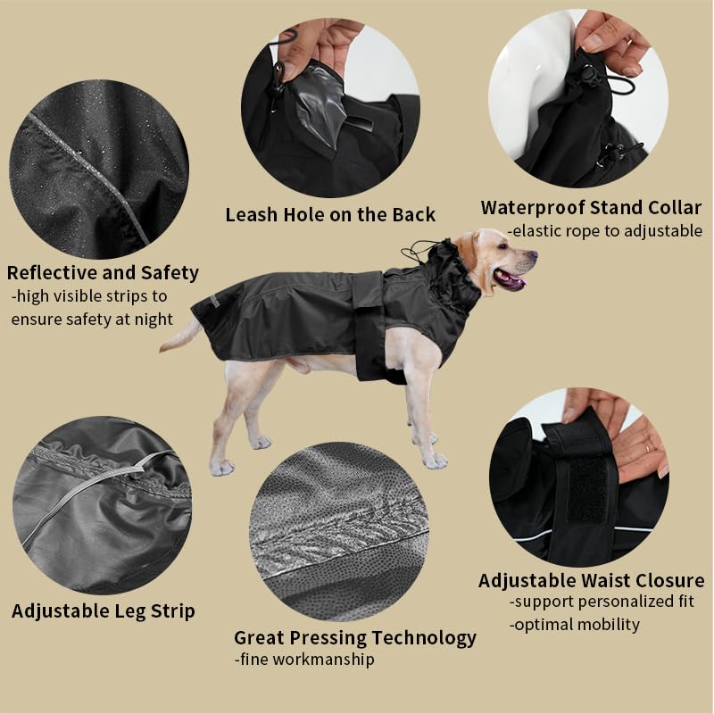Adjustable Waterproof Dog Raincoat for Dogs (Black / Medium(13-22lb))