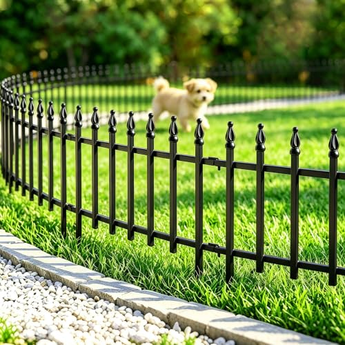 18"H x 22"W Decorative Metal Garden Border Fence (Black / 18″ H x 9.17 ft (5 Panels))
