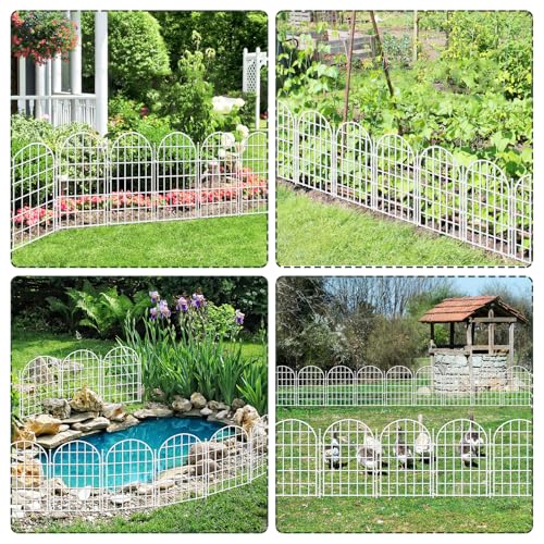 32.5ft(L) x 22in(H) Panels Garden Fence, 30 Panels Arched No Dig Fence, Decorative Animal Barrier Fencing with Ground Stake, Rustproof Metal Garden Edging Border for Dog, Outdoor Patio Decor, White (White / 30 Panels, 32.5ft(L) x 17in(H))