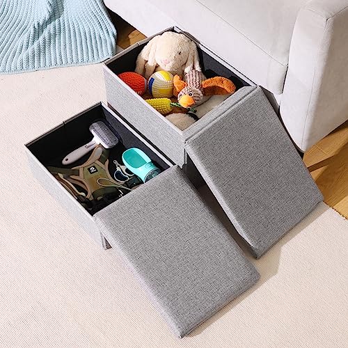 Linen Foldable Dog Stairs with Storage (Light Gray Linen)