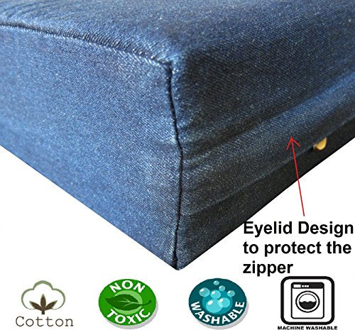 Orthopedic Gel Cooling Memory Foam Dog Bed with Waterproof Liner and External Durable Denim Cover for Small to Medium Pet 35X20X4 Inches (Medium 35" Length X 20" Width / Denim in Navy Blue)