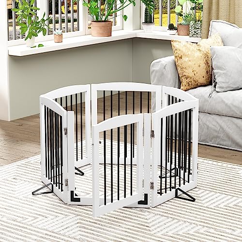 Freestanding Pet Gates with Walk Through Door (6 Panel 24" / White & Black)