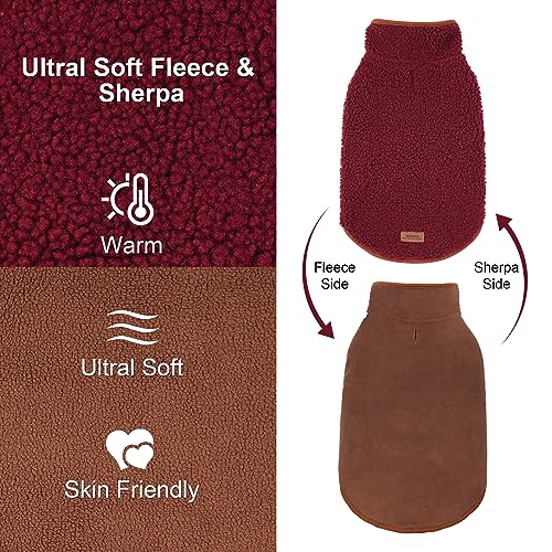 Sherpa Dog Coat Reversible Dog Jackets for Large Dogs (XX-Large (38-65lbs) / Burgundy)