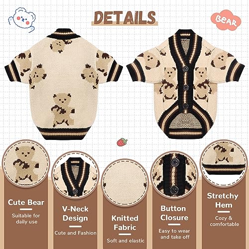 Small Dog Sweaters Cute Bear Dog Cardigans Clothes for Small Medium Dogs Boy Girl Puppy Cat Knitting Cardigan Outfits Dogs Winter Coats Warm Pet Doggy Clothes Soft Knitwear (Beige / Small)