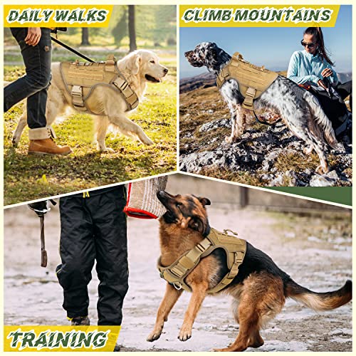 Tactical Dog Harness for Large Dogs (Khaqi / Large: 45-80 lbs (Chest:27-37",Neck:19-25"))