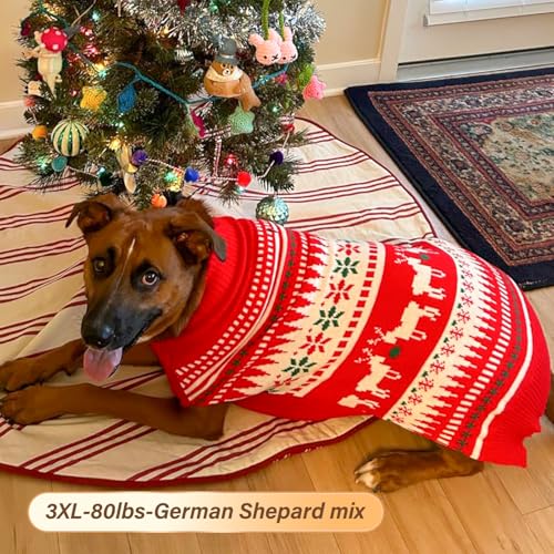 Dog Ugly Christmas Sweater for Large Dog with Red Snowflake Reindeer (3XL (60-80lbs) / 1# Christmas)