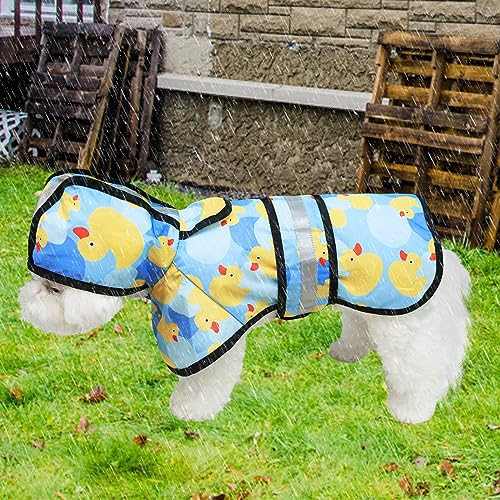 Dog Raincoat Hooded Slicker Poncho with Leash Hole (S:10-15lbs / Cute Duck)
