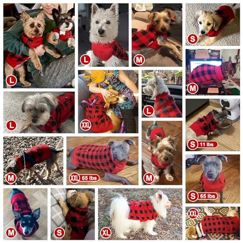 Christmas Dog Sweaters Buffalo Check with Leash Hole Turtleneck Dogs Cable Knit Cat Sweater Small Dogs Pullover Dog Christmas Outfit for Cold Weather (Small (4-7lbs) / 4# Christmas Red)