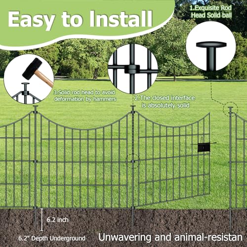10‑Panel No‑Dig Garden Fence with Gate (10pc 20 ft(L) X 24 in(H) with Gate-Concave)