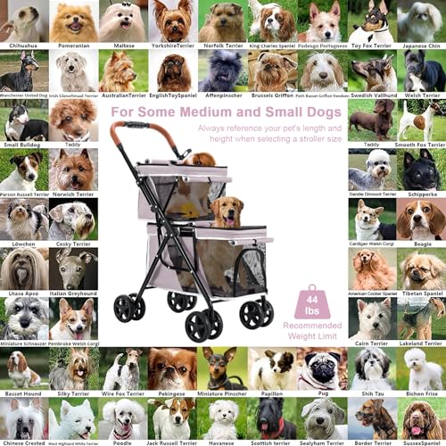 Double Pet Stroller for 2 Dogs & Cats (Pink)