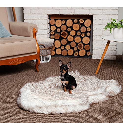 Faux Fur Orthopedic Dog Bed (White w/ Brown Tips / Small)