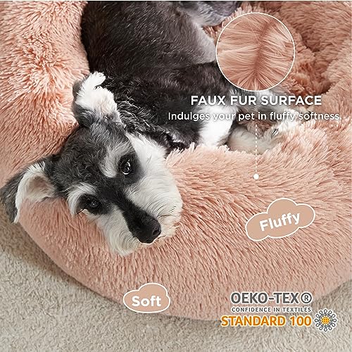 Calming Small Dog Bed Donut Washable Cat＆Puppy Bed (23"L x 23"W x 8"Th / Pink)