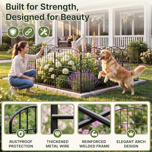 32.5in (H) x 20ft (L) Tall Decorative Garden Fence - 14 Pack Garden Fencing, Rustproof Metal Wire Panel Border Animal Barrier for Dog, Flower Edging for Yard Landscape Patio Outdoor Decor (14 Pack)
