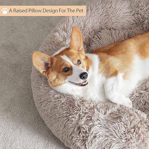 Large Round Calming Dog Bed Cat Bed for Comfy Sleep (45"L x 45"W x10"Th / Brown)