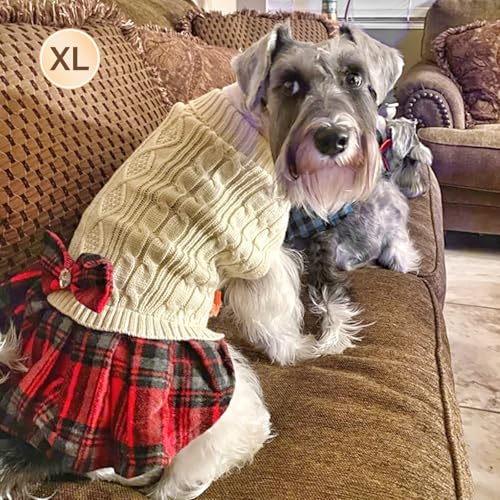 Dog Sweater Dress for Small Medium Dogs Turtleneck Thick Knit (X-Large (24-35lbs) / 01# Beige)