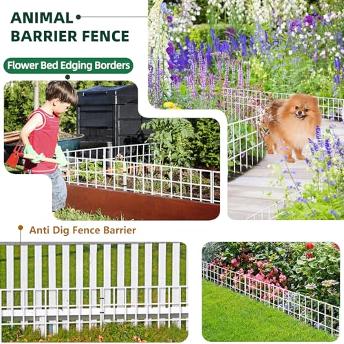 42.5ft(L) x 13in(H) Animal Barrier Fence, 30 Panels No Dig Garden Fence for Dog Rabbit, Rustproof Anti Digging Barrier, Garden Edging Border Ground Defense for Outdoor, Yard, Patio, White (White / 30 Panels, 42.5ft(L) x 13in(H))