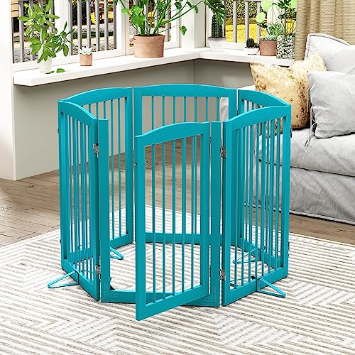 Freestanding Pet Gate with Door (6 Panel 32" / Blue)