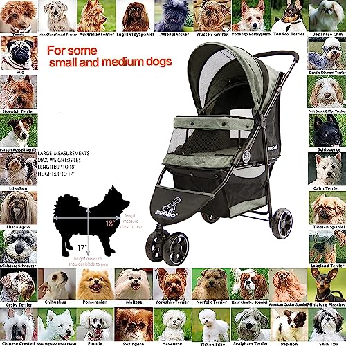 3 Wheel Dog Pet Cat Stroller Best Lightweight Foldable Compact Portable Jogger All Terrain Travel Pet Gear Puppy Kitty Stroller for up to 30lbs Medium Small Dogs and Cats (Cationic ash)