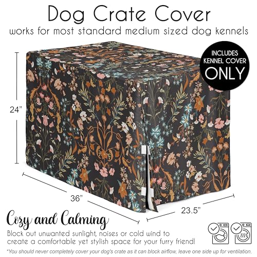 36in. Medium Dog Crate Cover (Wild Flower Black / 36in. x 24in. x 23.5in.)