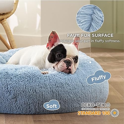 Calming Small Dog Bed Donut Washable Cat＆Puppy Bed (23"L x 23"W x 8"Th / Light Blue)