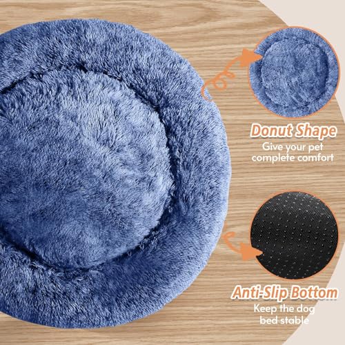 Calming Small Dog & Cat Bed for Indoor Cats (Navy Blue / 20.0"L x 20.0"W x 6.0"Th)