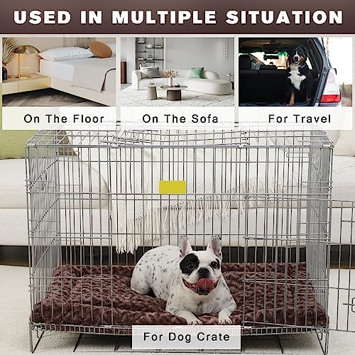Washable Dog Bed Mat Medium Size Fluffy Pet Crate Pad 36x23 (Brown / 36.00" x 23.00" x 1.50")
