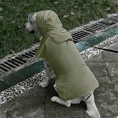 Pet Raincoat Packable Hooded Dog Rain Jacket Reflective Strips Lightweight Adjustable Poncho for Small Medium Large Dogs Army Gree M (M (Back:14 Inches) / Green)