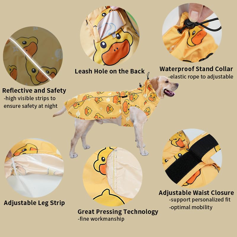 Adjustable Waterproof Dog Raincoat for Dogs (Yellow Duck / X-Large(37-55lb))