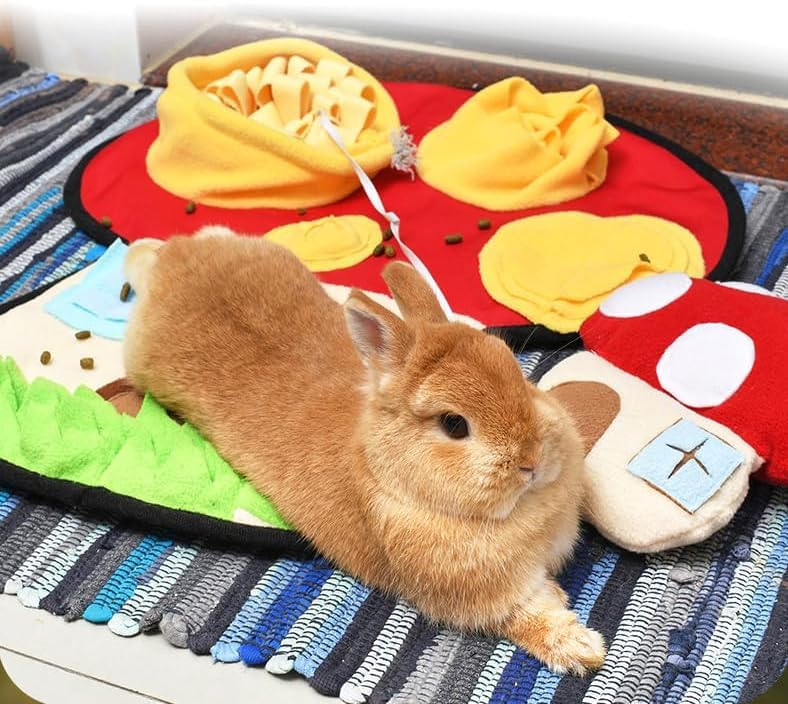 Ferret Cats Snuffle Mat Fleece Foraging Mats Interactive Feeding Toy Small Animal Rabbit Guinea Pig Rat Hamster Anti Slip Treat Dispenser Slow Feeder (Mushroom)