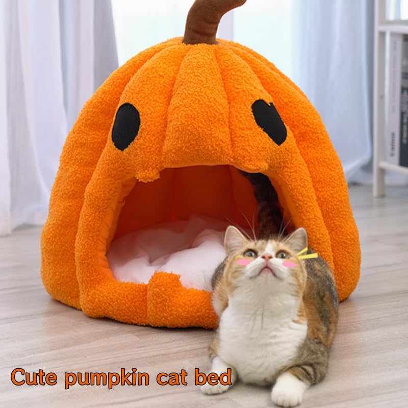 Halloween Pumpkin Cat Beds for Indoor Cats (Yellow / 20 in)