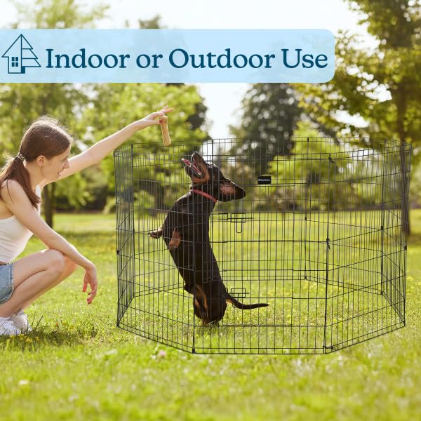 Dog Playpen Foldable Metal Exercise Puppy Play Pen with Eight 24x42in Extra (24" x 42")