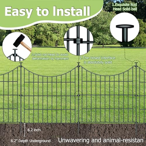 10 Panels No Dig Metal Garden Fence 24"H x 20' L Dog Fence Outdoor for Yard (10pc 20 ft(L) X 24 in(H)-Concave)