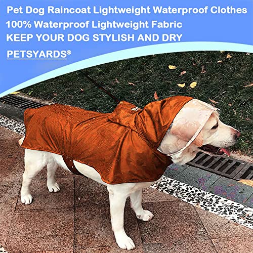 Pet Raincoat Packable Hooded Dog Rain Jacket Reflective Strips Lightweight Adjustable Poncho for Small Medium Large Dogs Orange XL (XL (Back:20 Inches) / Orange)