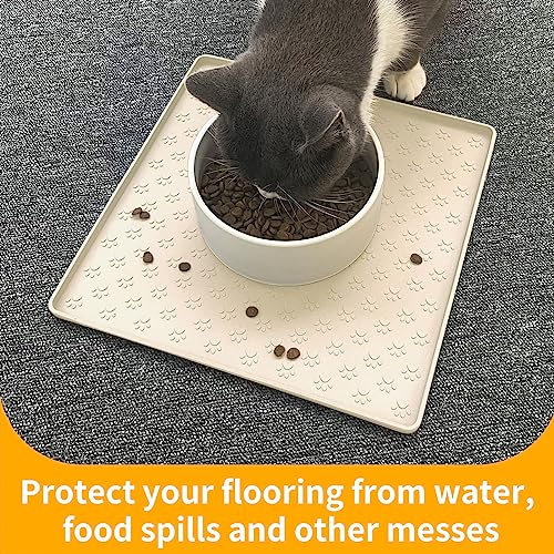 Pet Placemat for Dog and Cat (11.8"L x 11.8"W / Beige)