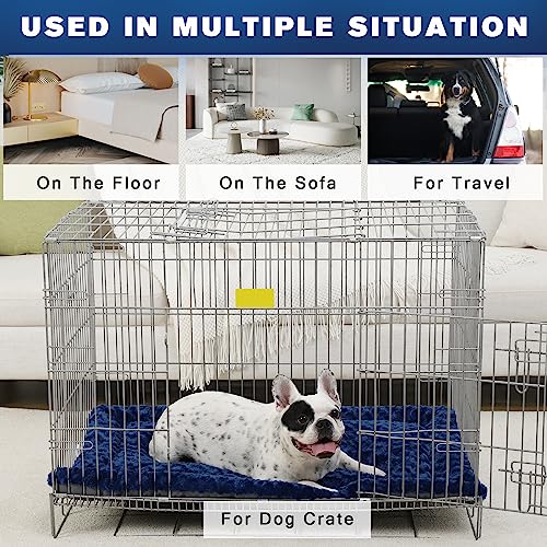 Washable Dog Bed Mat Medium Size Fluffy Pet Crate Pad 36x23 (Blue / 36.00" x 23.00" x 1.50")