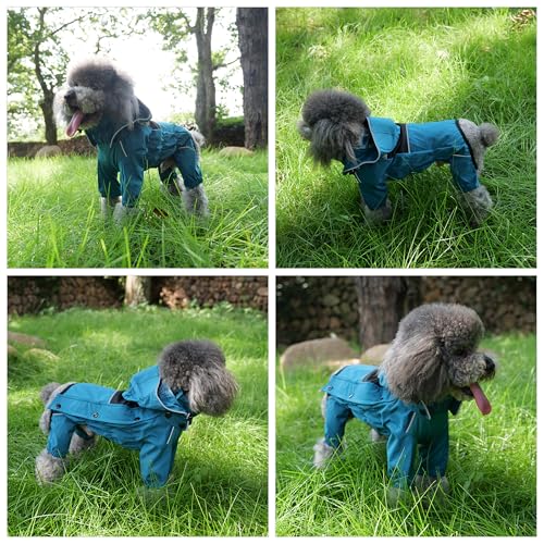 Waterproof Dog Raincoat with Removable Hood (Ocean Teal / S (Back 11.5"))