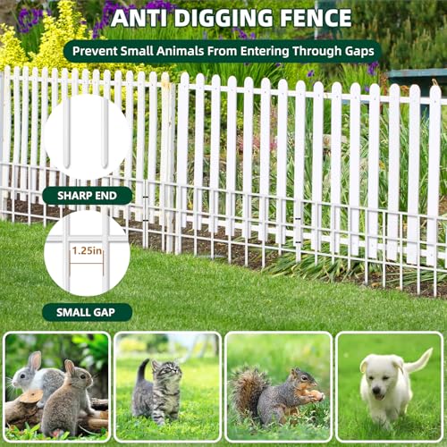 42.5ft(L) x 13in(H) Animal Barrier Fence, 30 Panels No Dig Garden Fence for Dog Rabbit, Rustproof Anti Digging Barrier, Garden Edging Border Ground Defense for Outdoor, Yard, Patio, White (White / 30 Panels, 42.5ft(L) x 13in(H))