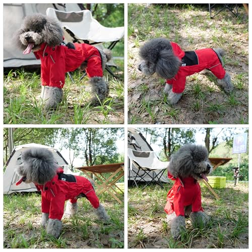 Fleece Lined Dog Raincoat with Removable Hood (Red-Fleeced / 4XL (Back 23.5"))