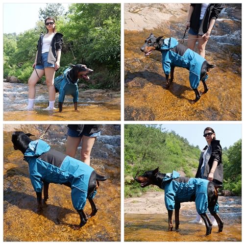 Waterproof Dog Raincoat with Removable Hood (Ocean Teal / 4XL (Back 23.5"))