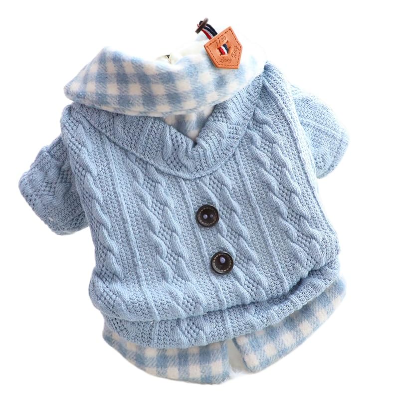 Dog Princess Sweater for Small Dogs Thick Shirt Plaid Clothes Costume Pet Girl Cute Coat Outfits Fall Costumes Winter Dog Sweaters (M / Blue)
