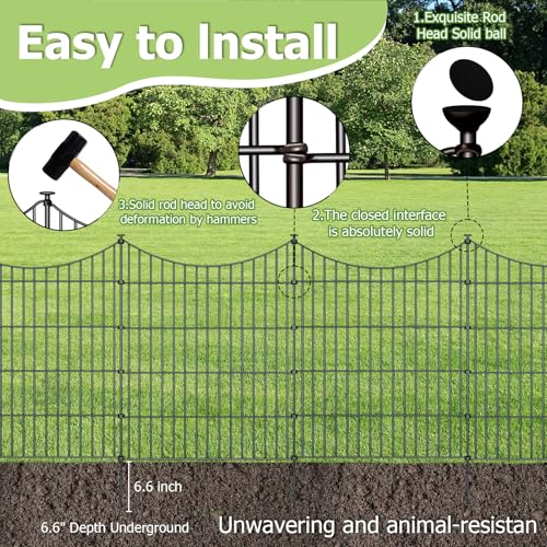 10 Panel No Dig Metal Garden Fence 32"H x 23.6'L Dog Fence Outdoor for Yard (10pc 23.6 ft(L) X 32 in(H)-Concave)